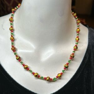 Christmas bead multi color necklace vintage fancy rhinestone magnetic clasp